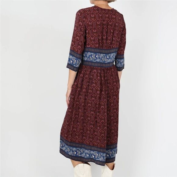 Sea Burgundy and Blue Silk Floral Dress - Picture 2 of 16